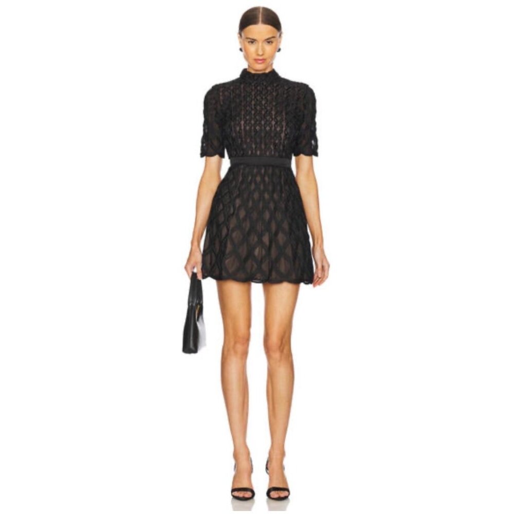 Jonathan Simkhai Costina Textured Crepe Fit and Flare Black Dress Architectural